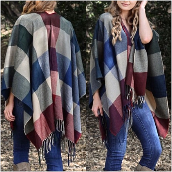 Boho Ruana Kimono Poncho Shawl Scarf Wrap OSFM - Picture 5 of 6